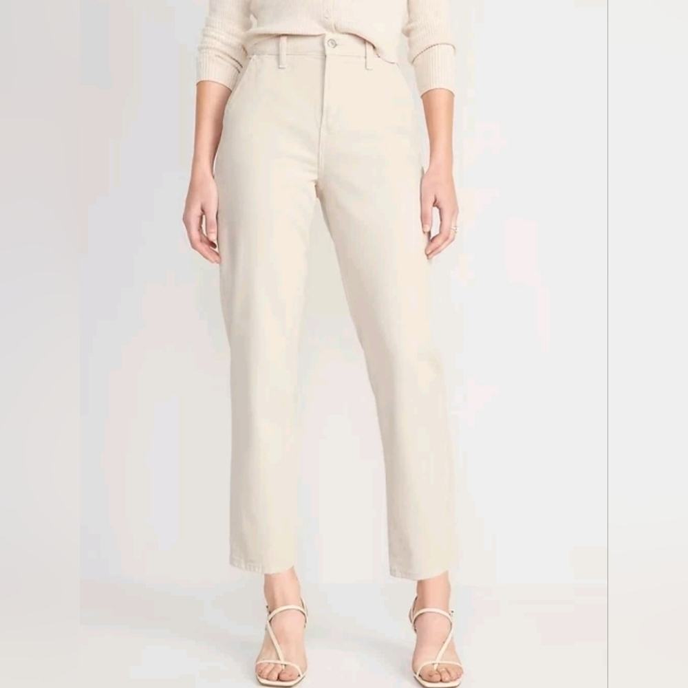 Old Navy Sky-Hi Straight Workwear Jeans Ankle High Rise Ecru Tan Size 12 NWT